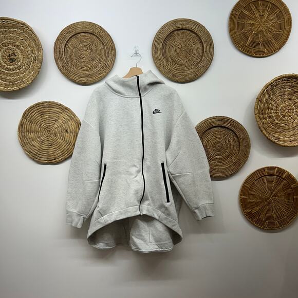 $165 Nike Heather Gray Logo Full Zip Tech Cape Hoodie Sweatshirt Plus Size XXL - Picture 2 of 9